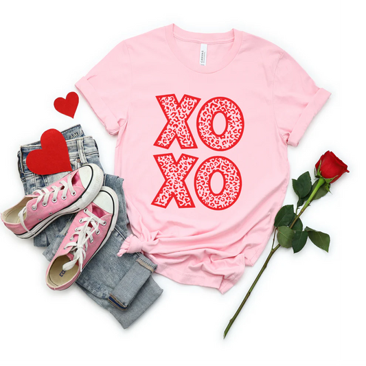 XOXO Valentine Graphic T-Shirt – Pink & Red Love Design Youth or Adult Sizes